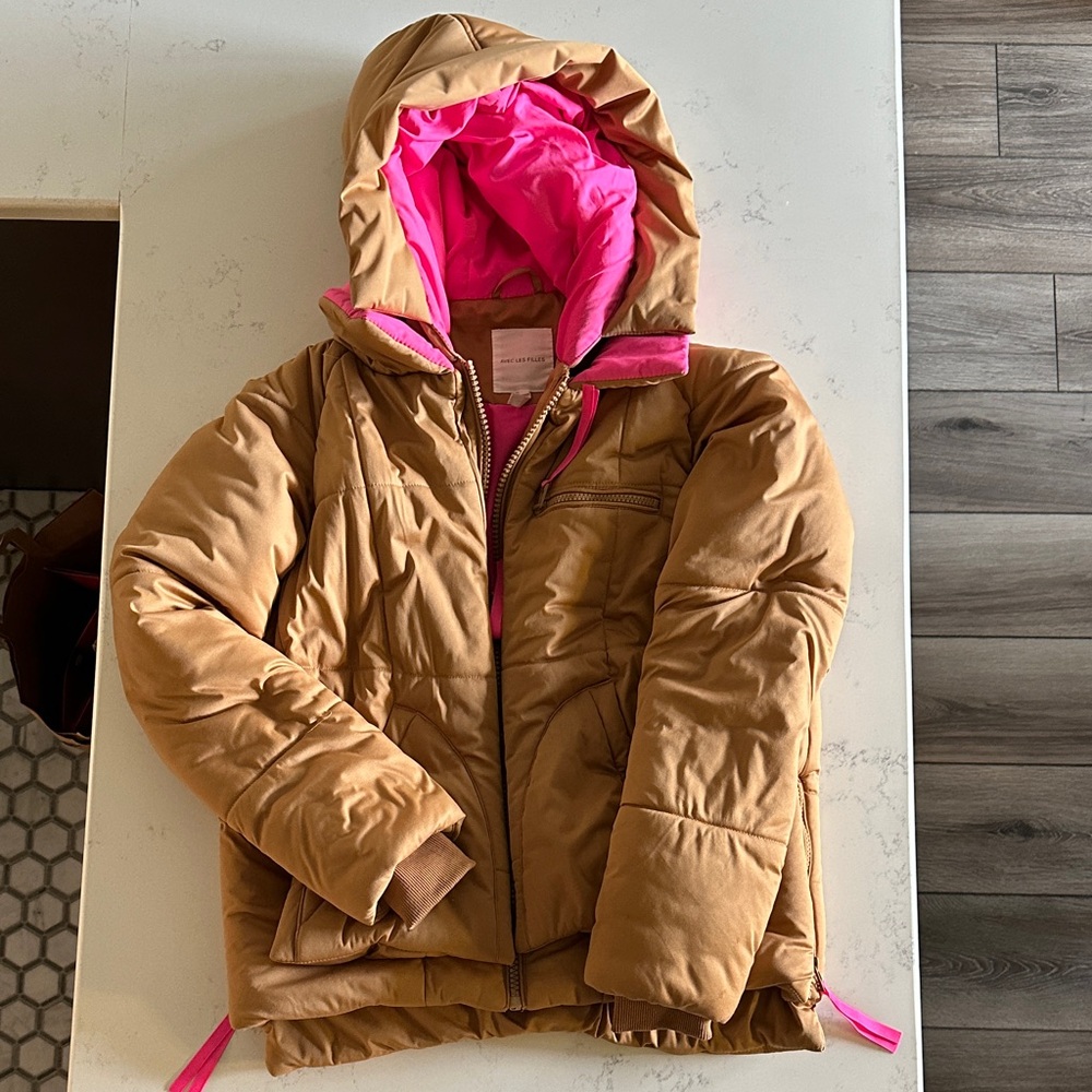 Anthropologie Avec Les Filles Tan and Pink Puffer Jacket